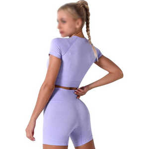 Lavender Yoga Set Crop Top High Waist Shorts Seamless <b>Racerback</b> Sports <b>Bra</b> Breathable Quick Dry Workout Wear By Twin City - Product Image 4