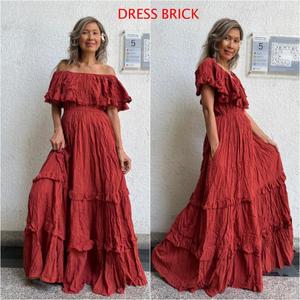 Boho Shoulder for Ruffled <b>Ball</b> <b>Gown</b> <b>Maternity</b> Maxi Dress Floor-Length Beach Wedding Cotton Breathable Eco-Friendly - Product Image 4