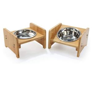 Wood Elevated Pet <b>Bowls</b> <b>Set</b> Stainless Steel Dish Minimalist Design Durable Home Use - Product Image 1