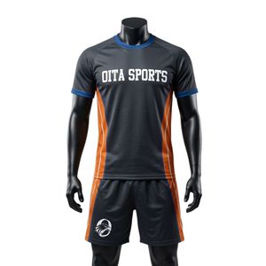 Ensemble short et maillot de netball sublimé noir et orange pour homme – Tenue de sport athlétique légère en polyester pour équipe - Product Image 1