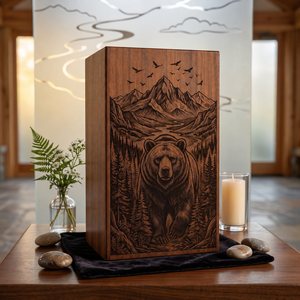 Handmade Wooden Cremation Urn Engraved <b>Memorial</b> <b>Keepsake</b> <b>Box</b> Natural Wood Ashes Container American Style - Product Image 1