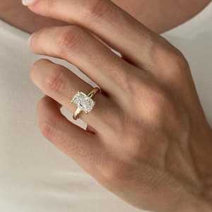 3 Carat Elongated Cushion Diamond Solitaire <b>Ring</b> , 14k Yellow Gold 2.5MM <b>Thick</b> Band Engagement <b>Ring</b>, IGI Certified - Product Image 5