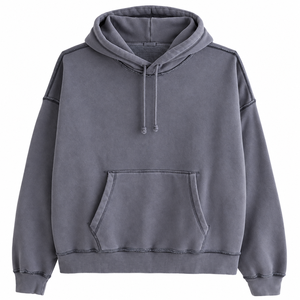 Sweat à capuche oversize délavé style vintage avec coutures apparentes, cordon de serrage noué, poche frontale et poignets côtelés - Product Image 1