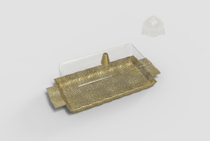 Vajilla Rectangular de Lujo de Acero Inoxidable y Vidrio Ecológico con Diseño Palestino Dorado para Postres, Dulces de Ramadán, Majlis Premium - Product Image 4