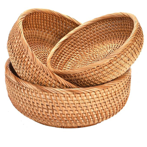 Best Export Quality Round Rattan Fruit Basket Custom Size Tabletop Decoration Home Kitchen Purpose Reasonable Price Rattan <b>Tray</b> - Product Image 6