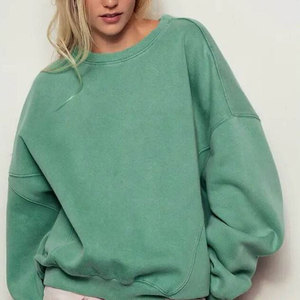 Sweat-shirt surdimensionné à col rond pour femme Wearpex, style streetwear, couleur unie, manches longues, 100% coton molletonné 400g - Product Image 3