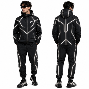 Ensembles deux pièces réfléchissants personnalisés pour hommes, style streetwear, coupe-vent, sublimation personnalisée, veste zippée en nylon pour hommes - Product Image 4