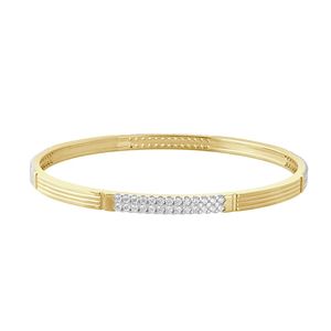 Yellow Gold Lab Grown Diamond Rectangular Panel Multi Line Bangle - Product Image 2