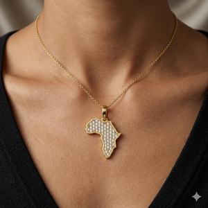 Iced Minimalist 10K Solid Gold Hip Hop Trendy Custom Natural Stone Mini Africa Continent <b>Map</b> Fine Jewelry Pendant Necklace Party - Product Image 2