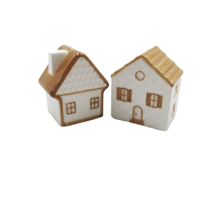 Ensemble salière et poivrière en céramique artisanale émaillée style rustique, décoration de cuisine miniature maison de campagne - Product Image 1