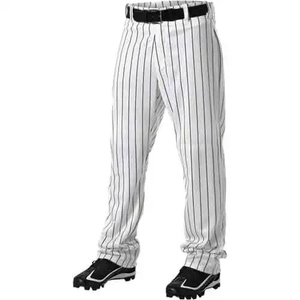 Pantalon de baseball pour homme blanc avec rayures bleues en polyester respirant coupe régulière fermeture à ceinture uniforme d'équipe - Product Image 4