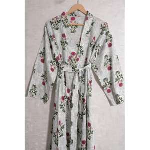 Bata Kimono de Algodón Indio Lavinas Estampada, Hecha a Mano, Estilo Boho, con Cuello en V, Larga, Suave y Transpirable, para Verano, Descanso y Noche - Product Image 4