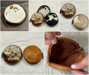 Real Cowhide Leather Coin Purse Stylish Clutch Wallet Purse Round Shaped Leather Western Style Unisex Clutch Coin Clutch - Product Image 3