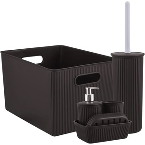 Juego de Accesorios de Baño de Seis Piezas de Metal con Acabado Negro Único, para Uso en Interiores, Hoteles y Resorts - Product Image 1