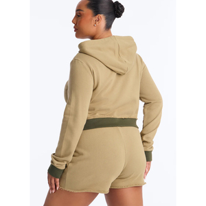 OEM Private Label Custom Logo Women Vintage Washed Crop Hoodie and Shorts Set Premium Cotton Streetwear Slim Fit Outfit - Product Image 6