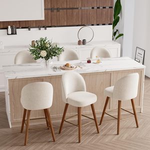 Factory Direct Luxury Boucle Counter <b>Stool</b> Commercial Restaurant Dining Wooden Bar Furniture High Chair - Product Image 2