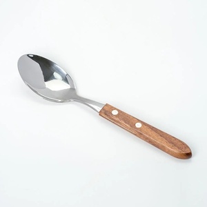 Juego de 6 Cucharas de Mesa con Mango de Madera, Acero Inoxidable, Reutilizables, Cubertería Occidental para Restaurante, Cafetería, Hotel, Hogar - Product Image 4