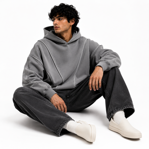 High Quality Custom <b>Men's</b> Fleece <b>Pullover</b> Hoodie Relaxed Fit Panel Stitch Oversized Fit Long Sleeve Sweatshirts for B2B Sourcing - Product Image 3
