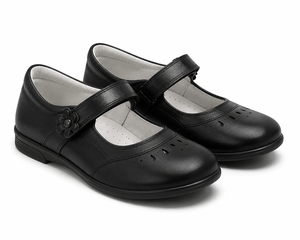 Zapatos de Piel con Velcro para Niñas de 7 a 13 Años, Negros, Primavera-Otoño, Punta Cerrada, Acabado Brillante, Plantilla Acolchada, Tela de Algodón - Product Image 1