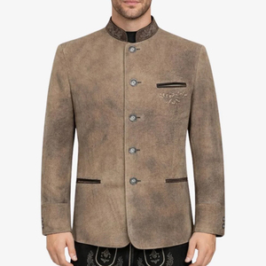 Veste bavaroise classique sur mesure pour homme, col montant, logo sur le devant, respirante, pour usage extérieur en hiver, laine Loden de haute qualité - Product Image 1