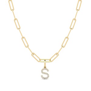 Colgante de Plata 925 con Letra S y Moissanita, con Cristales de Estrás Engastados, Cadena con Colgante, Unisex, Clásico, Regalo - Product Image 1