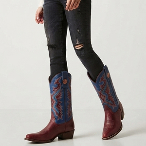 Botas Vaqueras de Cuero para Mujer con Bordado Artístico, Botas Vaqueras Occidentales de Cuero para Dama, Fabricante OEM de Botas Vaqueras de Cuero para Mujer - Product Image 2