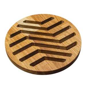 Round Zigzag Grooved Wooden Trivet Wave Pattern Cut Out Wood Hot Pad Heat Resistant Kitchen Coaster <b>Table</b> <b>Protector</b> Wholesale - Product Image 1