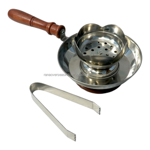 Brûleur d'encens en acier inoxydable en gros avec poignée en bois, bol perforé, plateau rond pour charbon, résine, bakhoor et arômes - Product Image 1