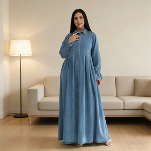 Vestido de Mezclilla para Mujer, Túnica Larga Estilo Medio Oriente, Abaya de Ramadán, Dubái, Turquía, Caftán, Ropa Islámica, Vestidos de Mezclilla Árabes, Caftán - Product Image 1