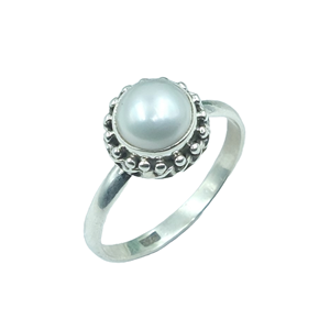 Bague en argent sterling 925 avec perle blanche naturelle, faite à la main, style halo perlé, bijou minimaliste pour mariée, cadeau pour femme, unisexe - Product Image 1