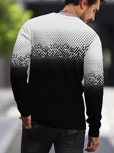 TRIBON SPORTS Men's Striped Knitted Full Sleeve <b>Collarless</b> Casual <b>Shirt</b> Neck Black White Spring Wear 100% Cotton Anti-shrink - Product Image 2