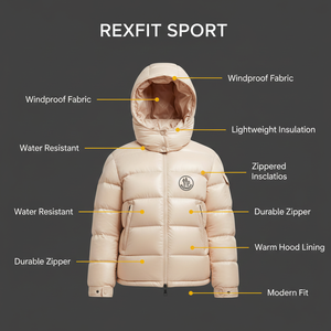Veste d'hiver en duvet RexFit Sports avec logo personnalisé brodé pour hommes et femmes, fabrication OEM ODM directe d'usine - Product Image 5