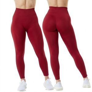 Leggings de punto rosa de cintura media para mujer, pantalones de yoga elásticos, control de abdomen, transpirables, ropa deportiva para entrenamiento y fitness - Product Image 3