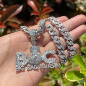 Custom Name Letter <b>Pendant</b> 925 <b>Silver</b> Iced Out Two Tone <b>Pendant</b> <b>Initial</b> Letter Name <b>Pendant</b> Custom Money Bag <b>Pendant</b> For Gifts - Product Image 3