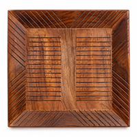 Plateau de service carré en bois naturel moderne de luxe, sculpté de motifs floraux |   Ensemble cadeau multifonctionnel pour table à manger décorative, cuisine, maison