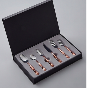 Ensemble de couverts modernes avec manches torsadées en cuivre, acier inoxydable poli miroir, passe au lave-vaisselle, couverts de mariage - Product Image 6