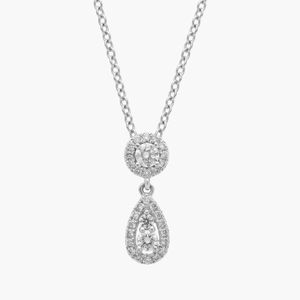 สร้อยคอจี้เพชรทรงหยดน้ำรูปไข่ 14K ทองคำขาว ประดับเพชรเพาะเลี้ยง - Product Image 1