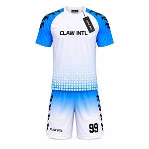 Maillot de football CLAW INTL pour homme, blanc et bleu dégradé, sublimé, manches courtes, évacuation de l'humidité, respirant, coupe athlétique - Product Image 1