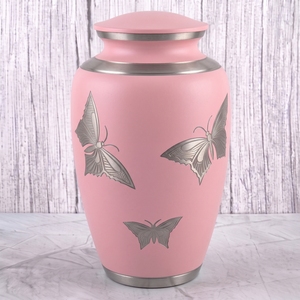 Urna Funeraria de Latón Rosa para Adultos con Superficie Mate y Diseño de Mariposa para Guardar Cenizas Humanas, Urna Conmemorativa Funeraria - Product Image 1