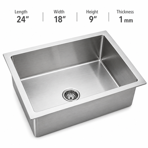 Fregadero de Cocina de Acero Inoxidable 304, de un Solo Tazón, Rectangular, Acabado Cepillado, para Múltiples Usos - Product Image 4