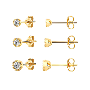Promoción: Pendientes de Plata de Ley 925 para Mujer, Diseño Minimalista y Moderno, con Puntos de 2mm y 3mm, Barra, Bola, Zirconia, Baño de Oro, Certificación GIA - Product Image 1