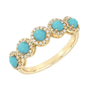 Bague demi-éternité en or massif 10K 14K 18K avec diamant turquoise Sleeping Beauty véritable de 0,45 ct, bague de mariage empilable avec diamant - Product Image 3