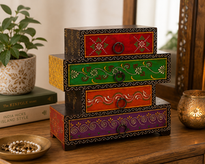 Handcrafted Wooden 4 <b>Drawer</b> <b>Storage</b> Organizer Decorative Jewelry Cabinet Multi <b>Drawer</b> <b>Storage</b> <b>Box</b> - Product Image 6