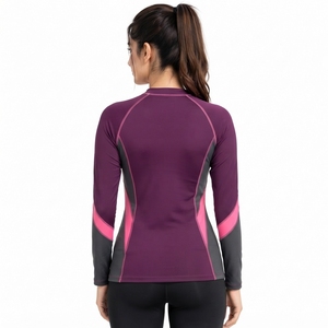 Lightweight Sports Jersey Fabric Comfortable Crew Neck Flexible Sleeve Movement Moisture Wicking <b>Women</b> <b>Rash</b> <b>Guard</b> Made - Product Image 2