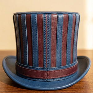 Striped Leather Top <b>Hat</b> Blue And Brown Unisex Party <b>Hat</b> <b>Steampunk</b> Style Adult Four Seasons Wear - Product Image 2