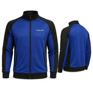 Blouson de sport pour homme, bleu et noir, style color block, fermeture éclair, col montant, en polaire polyester, personnalisable OEM - Product Image 6