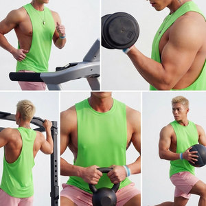 Camiseta sin mangas para gimnasio con aberturas profundas para hombre, chaleco de entrenamiento muscular, venta al por mayor, precio económico, camiseta sin mangas de tela de poliéster transpirable - Product Image 6