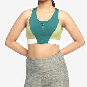 Sujetador deportivo de alta resistencia con diseño de bloques de color y cuello redondo con cremallera, personalizable, para mujer, en oferta. - Product Image 2