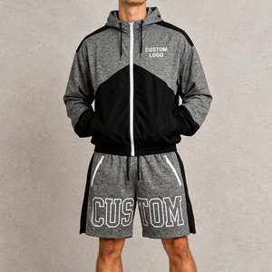Conjunto de Chaqueta Cortavientos y Pantalones Cortos Urbanos para Hombre, Diseño Color Block, Estampado de Letras Grandes, Ropa Casual de Moda - Product Image 1