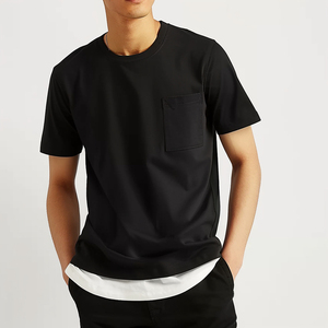 T-shirt à manches courtes pour homme, col rond, noir, avec poche poitrine, coupe classique, jersey décontracté, 100% coton - Product Image 6